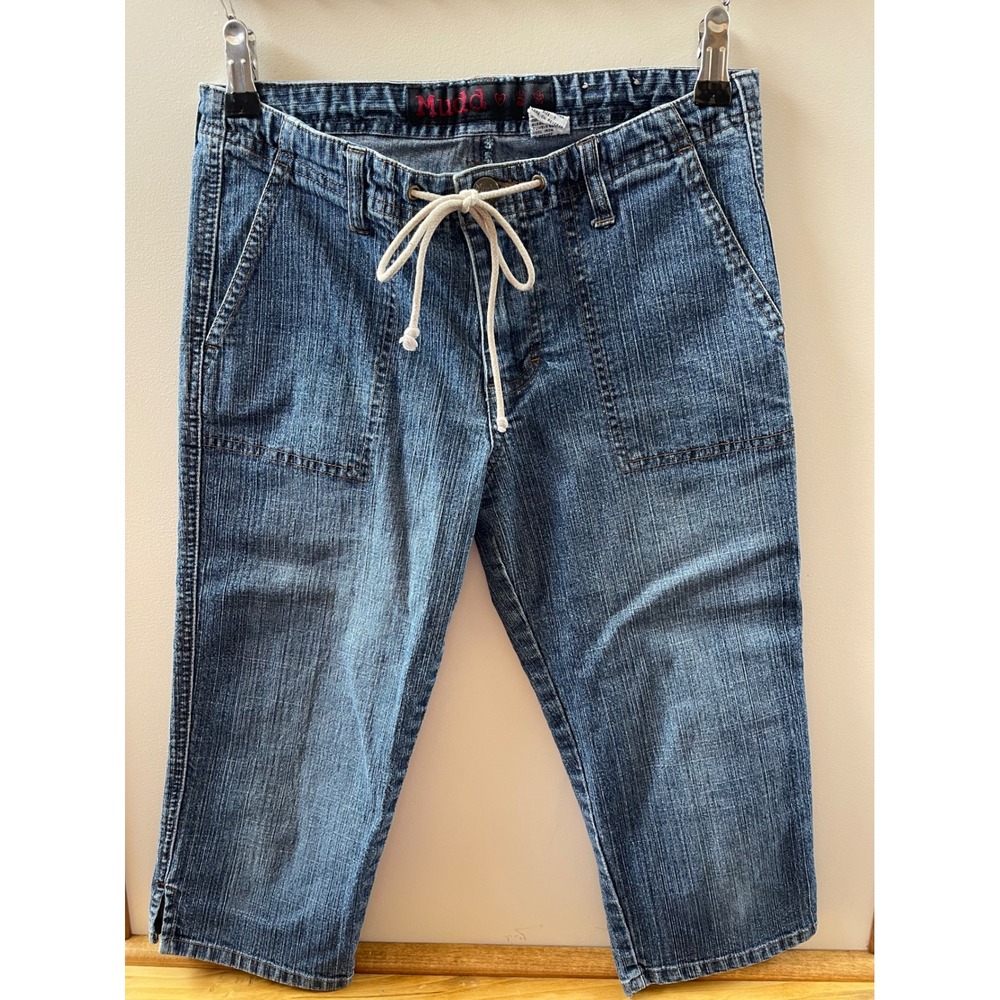 Mudd Capri Jeans Womens 7 Blue Drawstring Cargo Y2K Vintage Denim